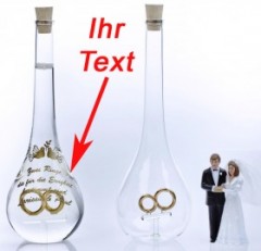 Besondere Glasflasche mit Ringen mit Gravur