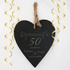 Schieferherz Goldene Hochzeit mit Gravur