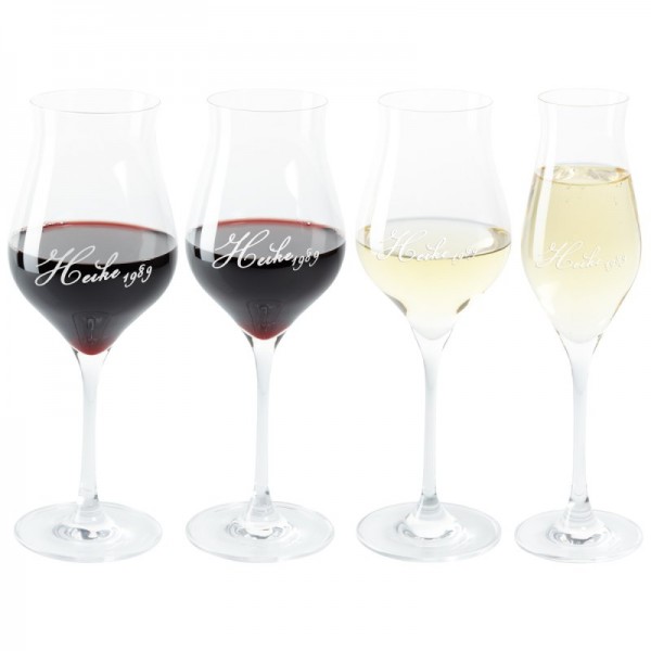 graviertes Glas für Wein oder Champagner als Geschenkidee